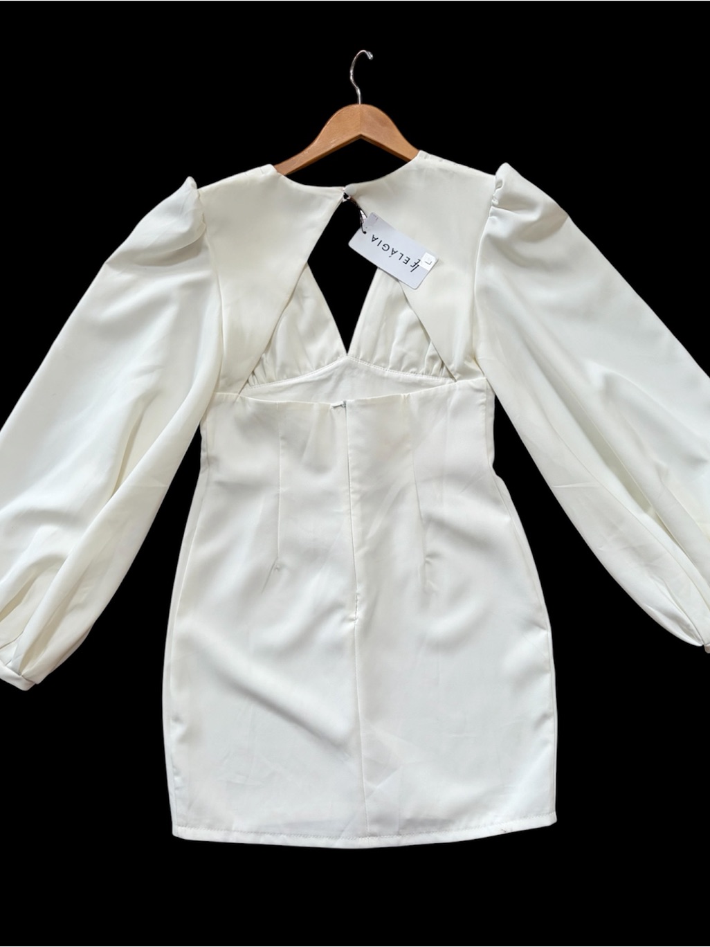 Nwt Elagia White Puff Sleeve Button Front Mini Dress L *Flaw Read* — image 3 of 7